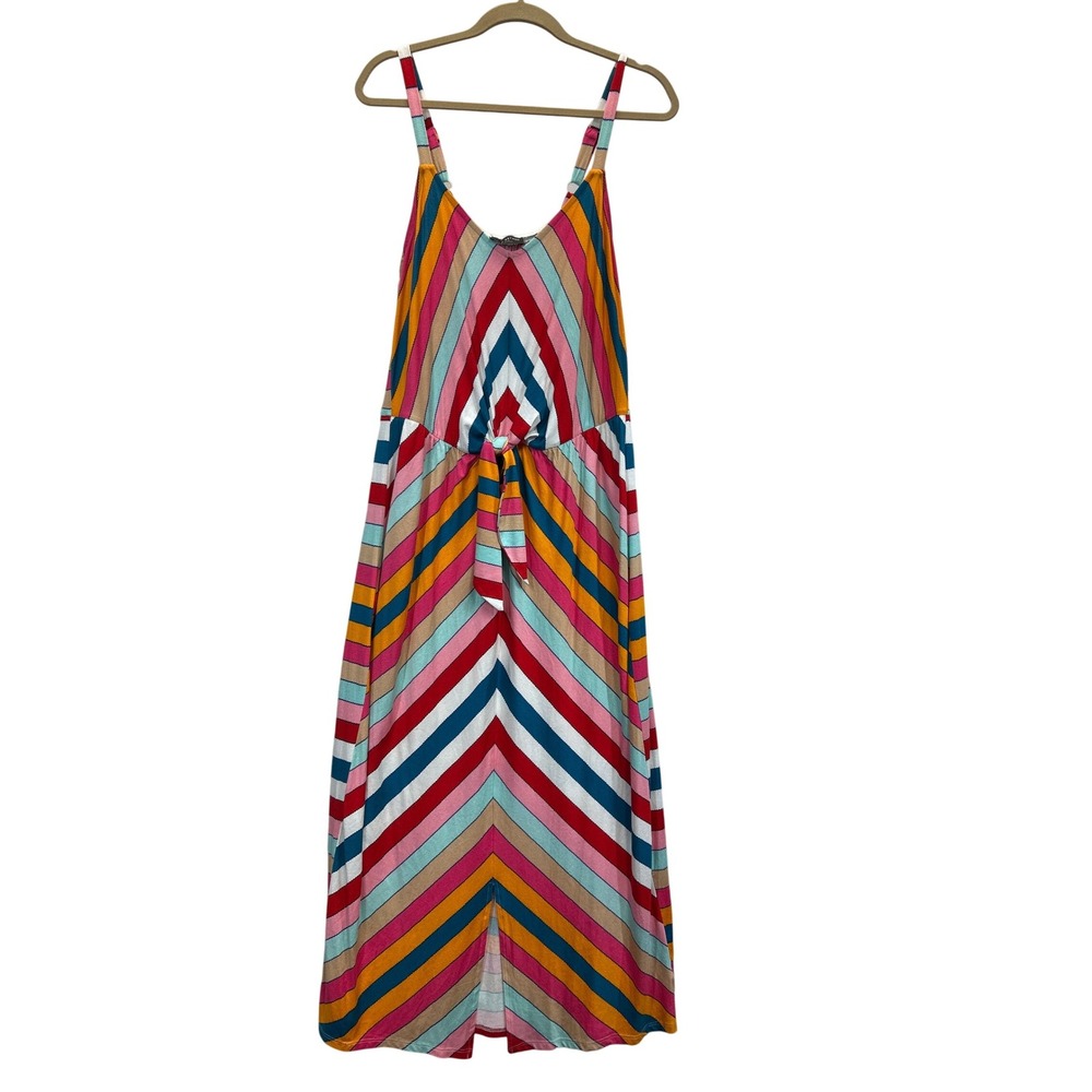 Lane Bryant Maxi Dress Womens 14 16 Multicolor Spaghetti Straps Tie Waist